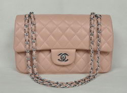 AAA Chanel Classic Flap Bag 1112 Pink Leather Silver Hardware Knockoff